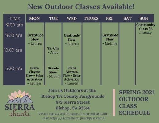 Outdoor class schedule!