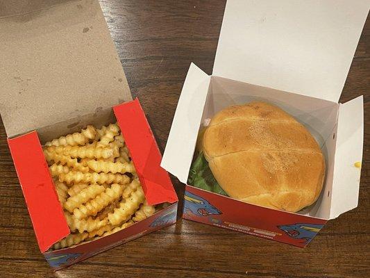 Seasoned Crinkle Fries and Beast Style Burger