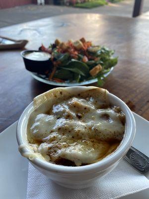 French onion soup and salad