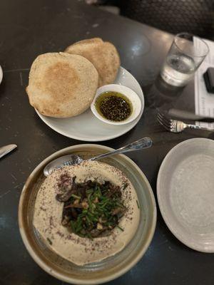 Wild mushroom hummus, CRISPY HALLOUMI,  WILD MUSHROOM HUMMUS