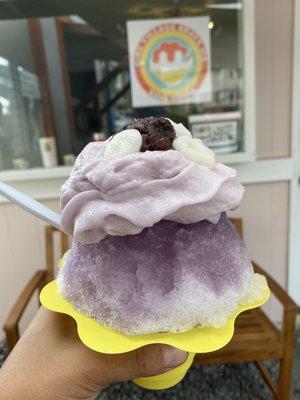 Ube shave ice with Azuki and mochi topping