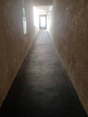 Apartment building interior hallway