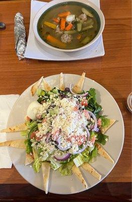 Mediterranean Salad and Albondigas Soup