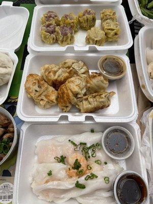 Top Siu Mai, middle fried potstickers and bottom is the Shrimp Rice Rolls. Highly recommend the Shrimp Rice Rolls