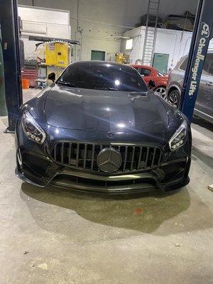 2018 GT AMG install carbon fiber bumper before and after