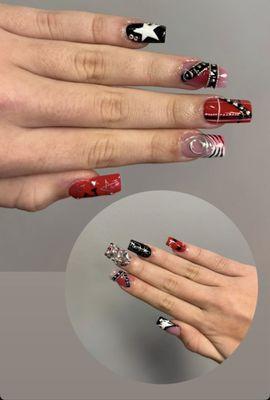 Brit Punk Princess nails - plaid, belts, studs, orb and more!