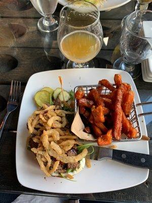 Mangia steak sandwich with sweet potato fries