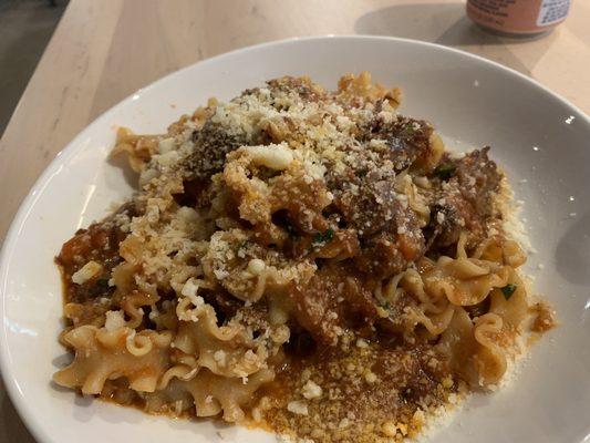 Beef short rib ragu with mafaldine