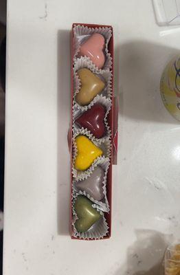 Assortment of chocolates: each heart has its own unique flavor