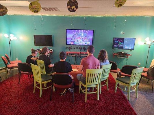 The gaming area where the party was held.