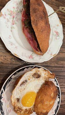 Breakfast sandwich and finocchiona panini