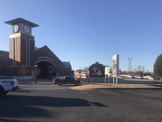 View of Dickey Stephens ball park, across the street.