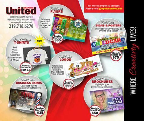 A brochure of the services provided at Graphics United.LLC