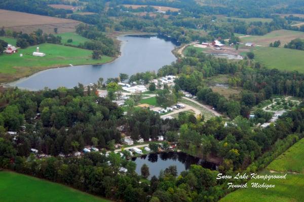 Ariel view of Snow Lake Kampground in Fenwick MI.