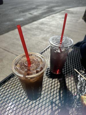 Pumpkin iced latte & blueberry Italian soda