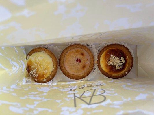 Coconut Bliss, Strawberry Cheese, and Amande Croquer at Bake Cheese Tart in the Westfield SF Centre in San Francisco.