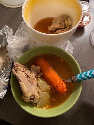 This is just sad, it's nothing but caldo and chicken. Donde esta mis papás, el chayote, y lo de mas. What a disgrace