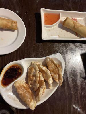 Shrimp egg roll and Pot Stickers (fried)