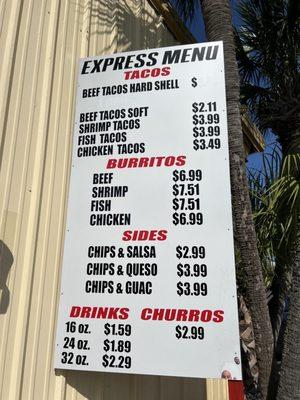 Drive thru menu