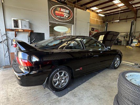 My Acura Integra Type R in for smog testing and Brentwood Smog Express.