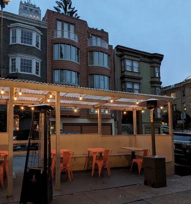 Outdoor patio with heaters