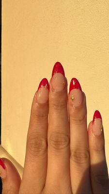 Red French tip with gems