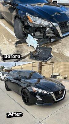 Before and after front collision repair