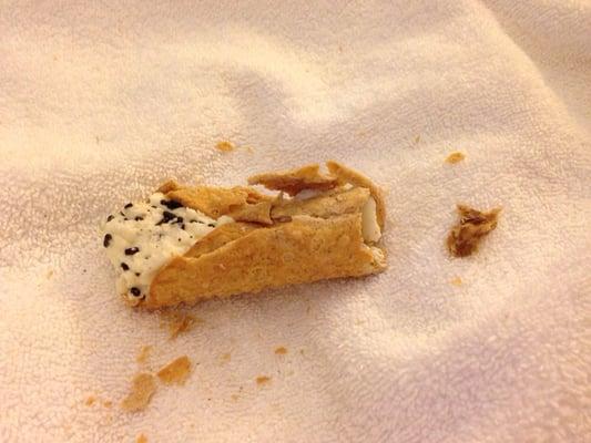 Giant piece of paper bag in my cannoli. Gross