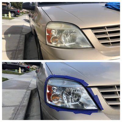 Before and after a headlight restoration