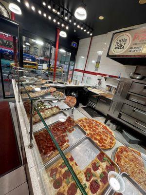 Pizzas on display