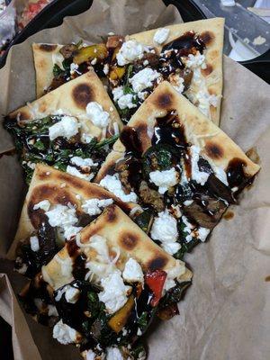 Veggie Flatbread with goat cheese and balsamic glaze