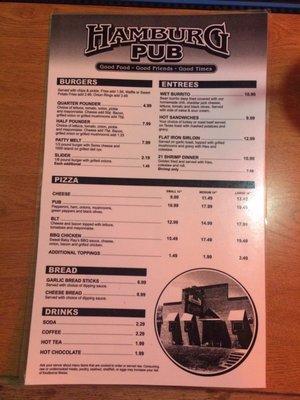 Back of the menu