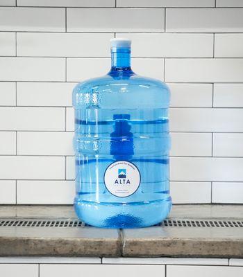 5-gallon BPA plastic free bottle filled with ultra-purified water.