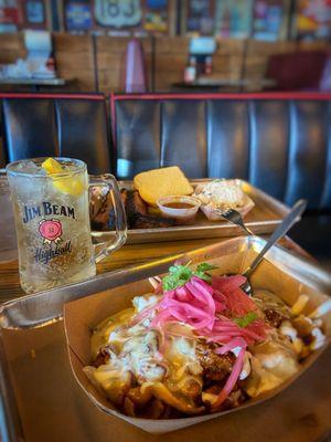 Brisket frito pie and whisky highball.