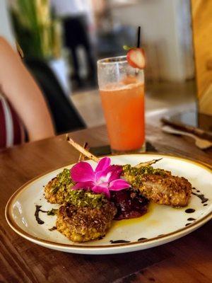 Scrumptious lamb lollypops and Strawberry Fizz cocktail!