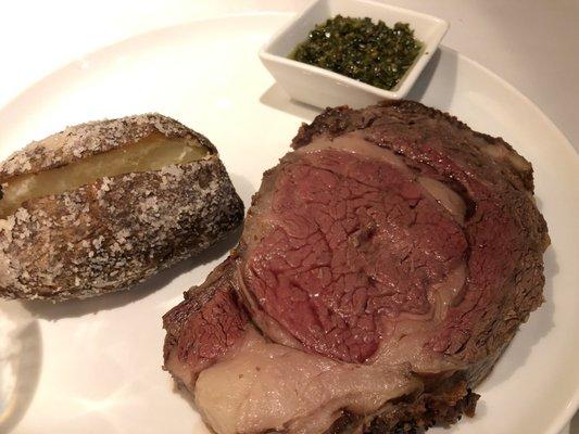 Prime Rib with baked potato and chimichurri, awesome!