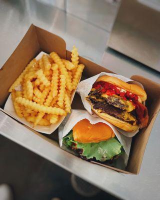 Fries, SmokeShack (double) + ShackBurger