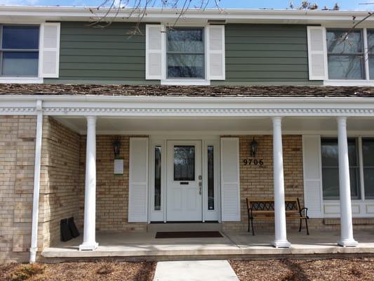 James Hardie Mountain Sage ColorPlus is a very natural green. We love the Arctic White Trim with the Mountain Sage!