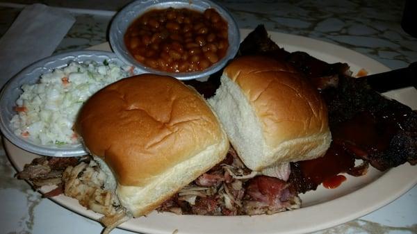 BBQ combo - ribs, pork, beans, and slaw