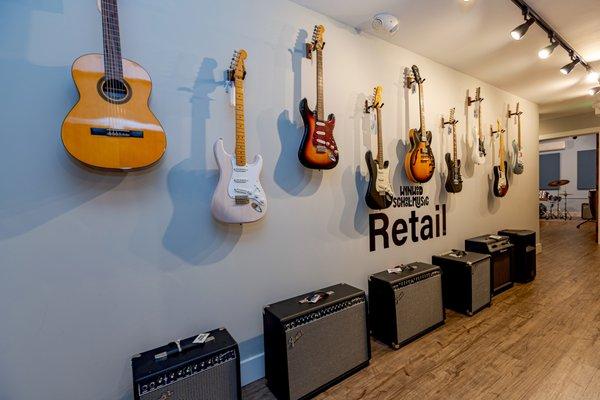 Wynwood School of Music Retail Hallway Stocked with Merchandise for Sale