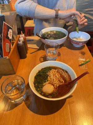 Spicy beef ramen and chicken pho