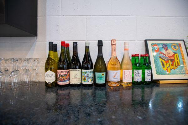 Natural wine selection and Prosecco. We also serve soju cocktails.