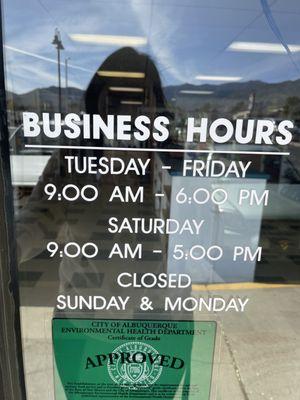 Business hours as of April 2023