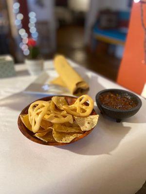 Chicharrónes with tortilla chips & salsa