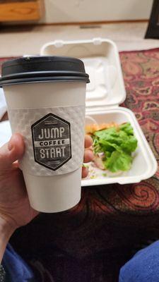 16oz hot mocha w/ croissant sandwich from Anne's in background (also available through same drive thru!)