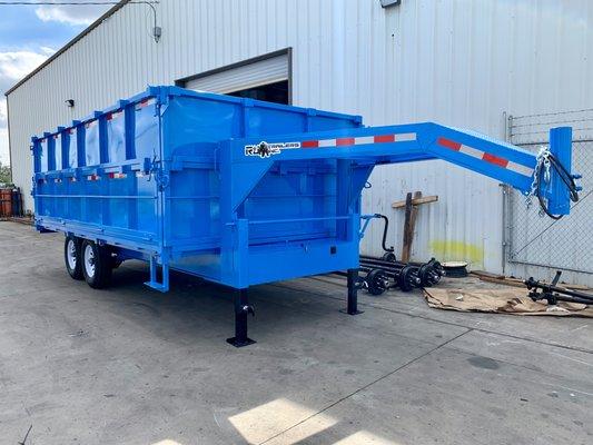 8.5' X 16' 14k Electric Blue Gooseneck Dump with 2' fold down sides + 2' removable extensions