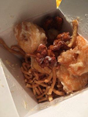 They filled the box over halfway with crispy noodles, I got 9 shrimp in this order for 13.00