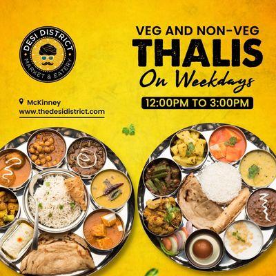 Veg & Non-Veg Thali's from 12:00PM to 3:00 PM only at Mc Kinney