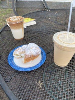 Iced caramel macchiato with whole milk and iced hazelnut oatmilk latte