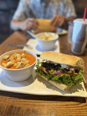 Italian sandwich, tomato basil soup, meatball sandwich